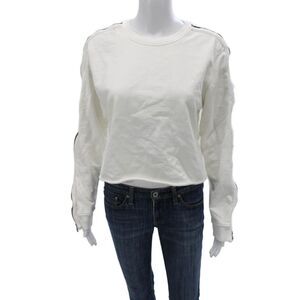 R+A Womens Cotton Crew Neck Pullover Sweater White Long Sleeve Size M
